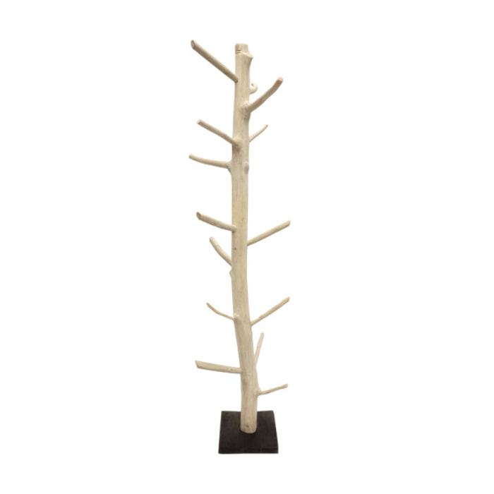 Porte manteau sur pied arbre en bois de teck brut H200 cm - BABAC