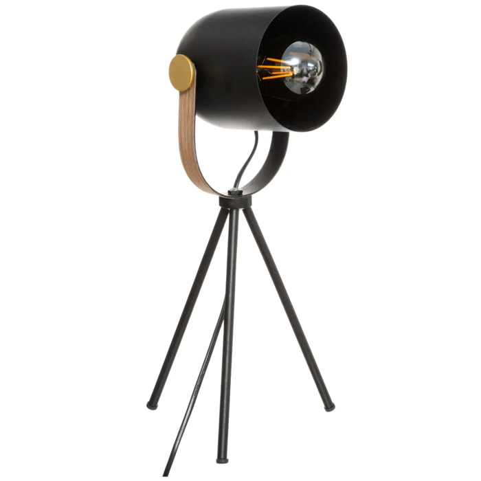 Lampe trépied "Bil" - noir - bois et doré - métal H45 cm