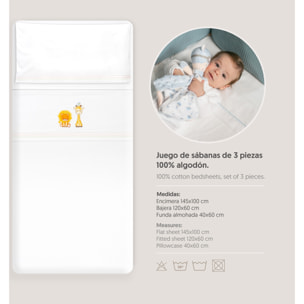 Triptico Cuna Leon Jirafa Pajarito + Broche Blanco