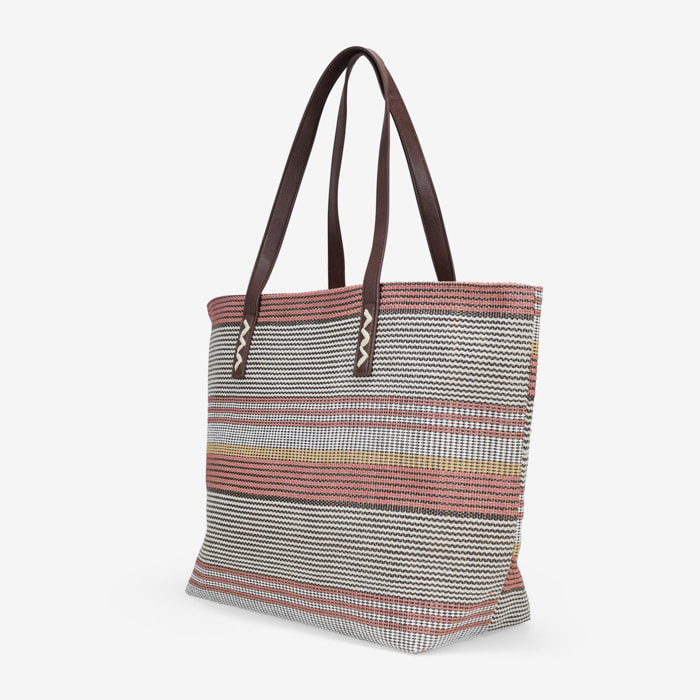 Bolso de hombro beige en rafia con cremallera
