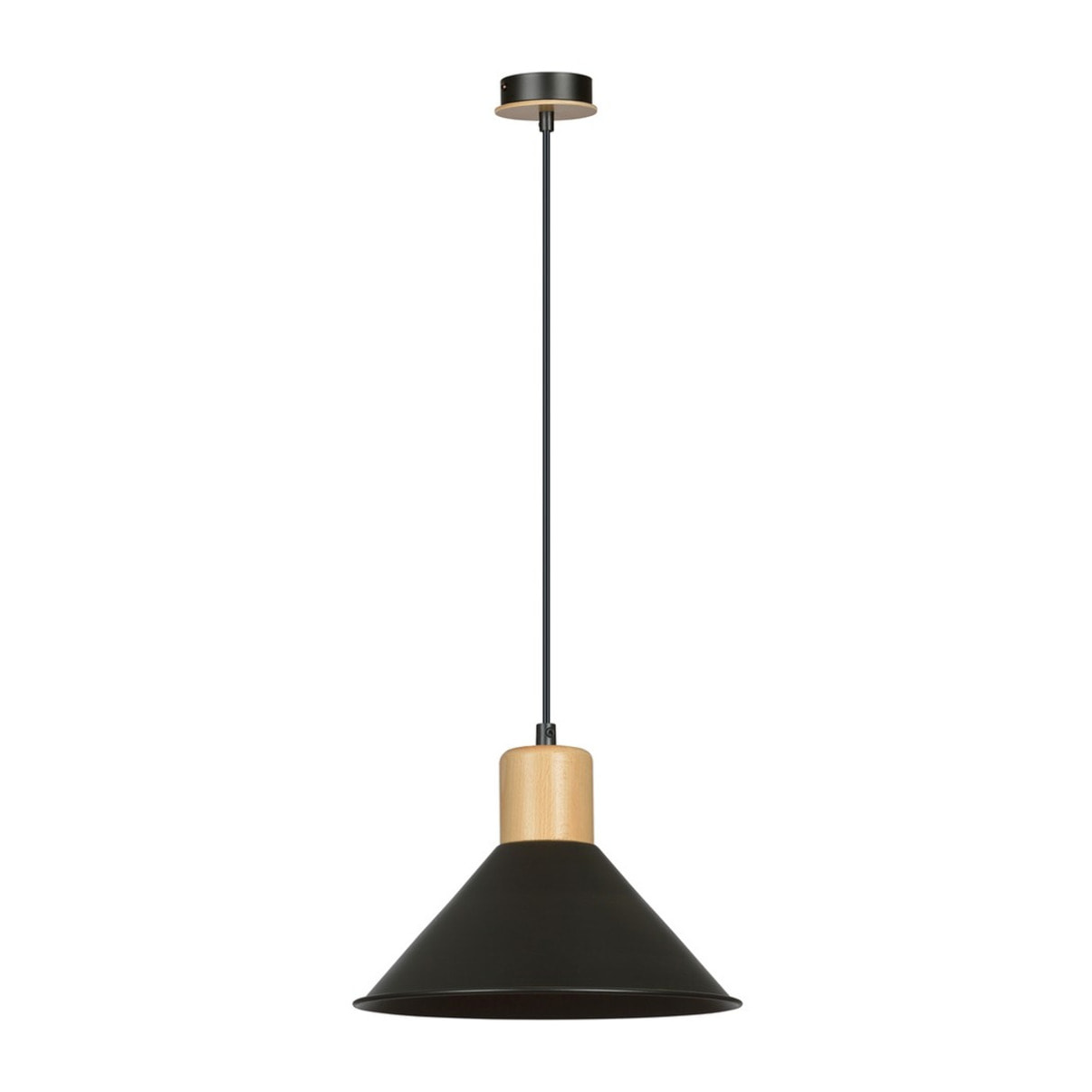 Lampada a sospensione ROWEN in acciaio nero e legno