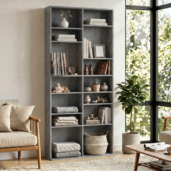 Étagère pour CD et DVD - 18 compartiments, 14 étagères réglables - 78,5x24x175cm - gris