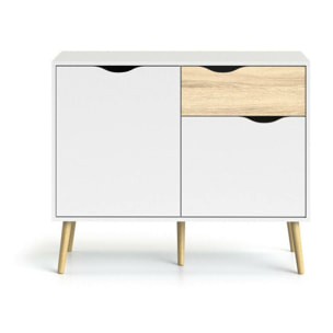 Credenza a due ante e un cassetto, colore bianco e rovere, Misure 98 x 81 x 39 cm