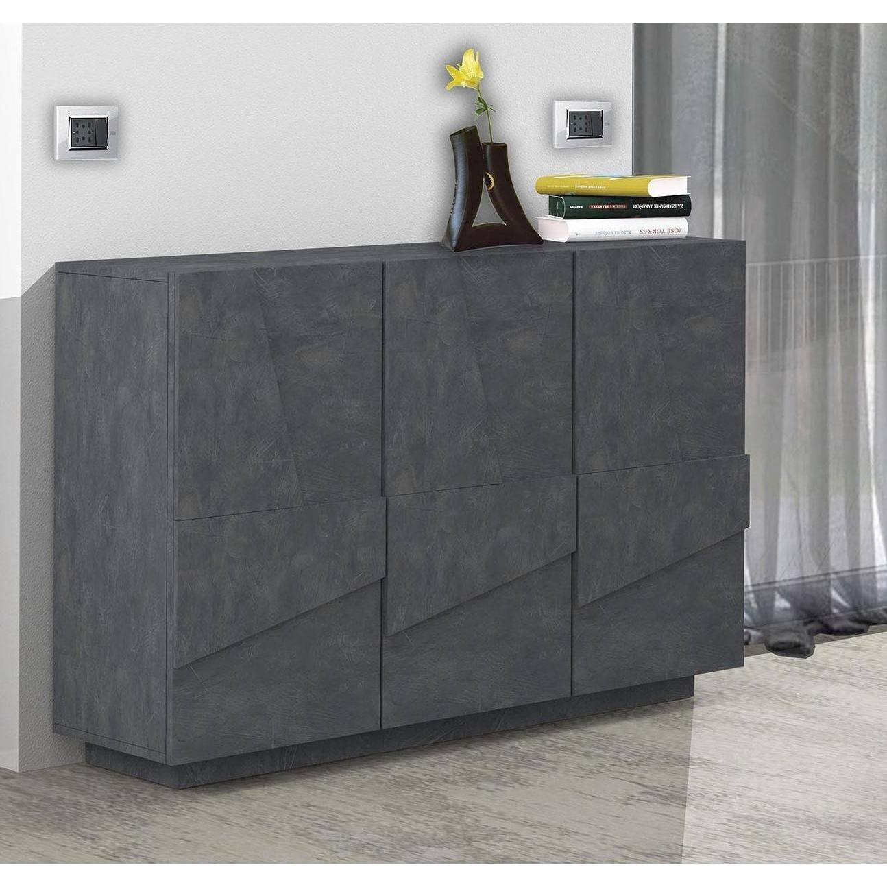 Mobile da ingresso a 3 ante e ripiani interni, Made in Italy, Entratina moderna, Credenza per atrio, cm 121x38h86, colore Grigio Cenere