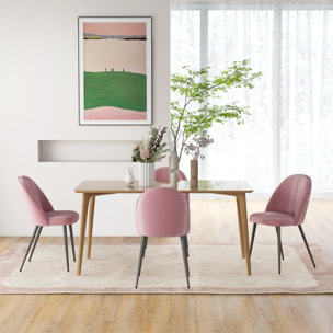 Pack de 4 Sillas de Comedor Modernas, Sillas de Cocina Tapizada en Terciopelo con Respaldo Curvo y Patas de Acero, para Salón, Rosa Palo