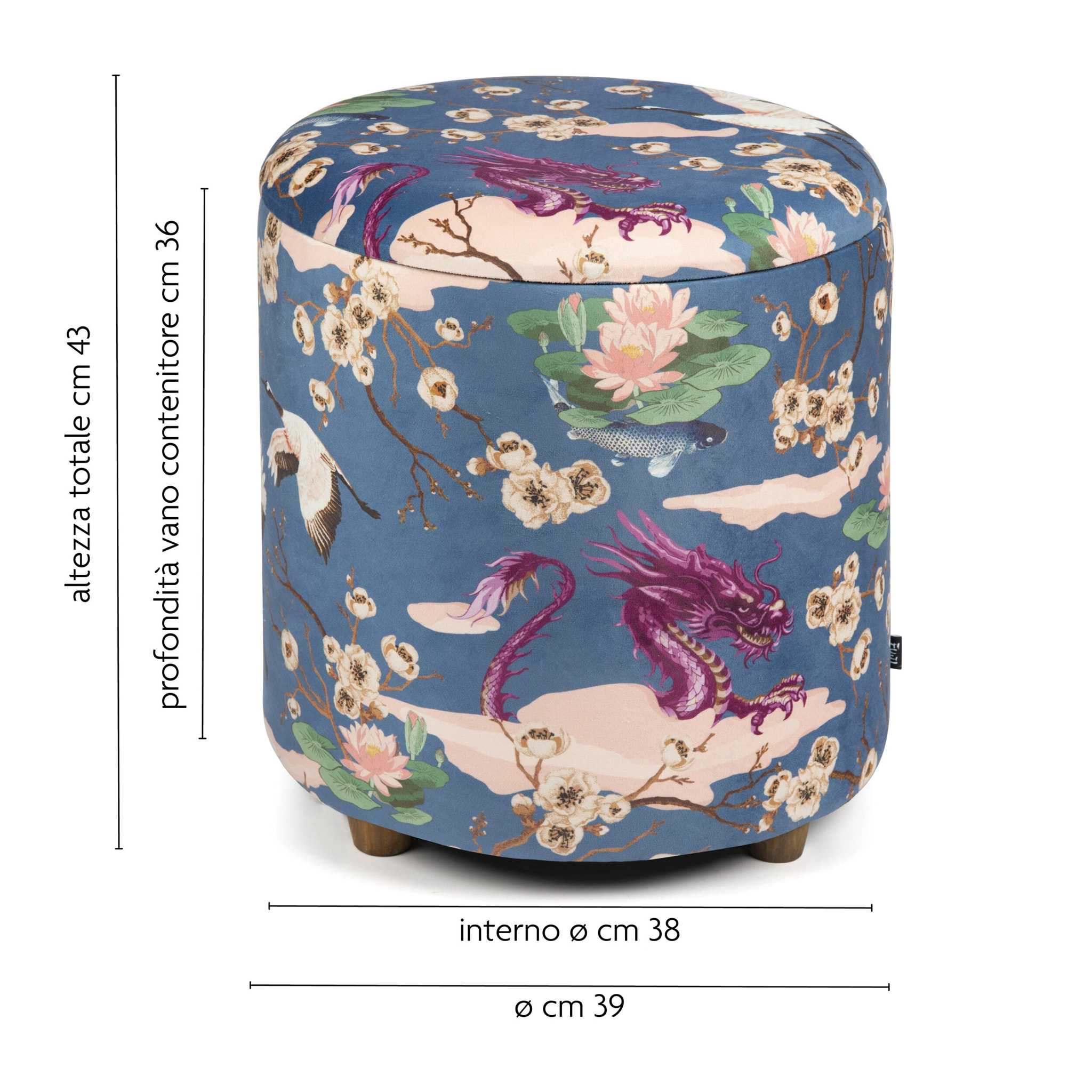 Pouf contenitore Excelsa Fuji in velluto e legno 39x39x43 cm multicolore
