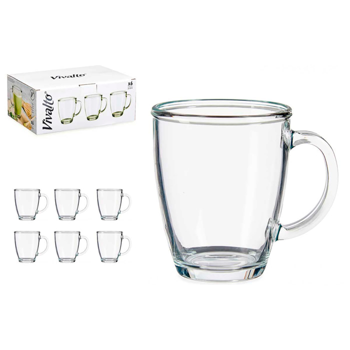 PACK 6 TAZZE VETRO COLAZIONE 310 ML CON MANICO