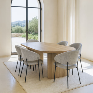 Lot de 2 fauteuils de table en tissu beige et pieds en métal noir EROS