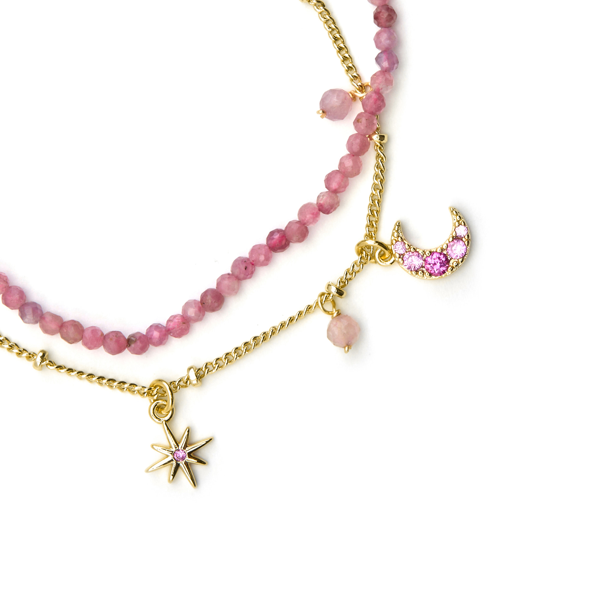 Pulsera con Cristal Rosa acabado oro 18k