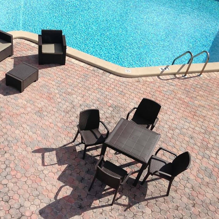 Tavolo da esterno Marte, Tavolo quadrato fisso, Tavolo da giardino multiuso effetto rattan, 100% Made in Italy, Cm 80x80h74, Marrone