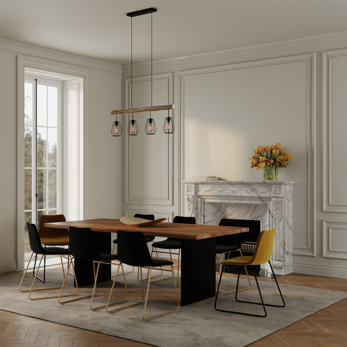 Lot de 2 chaises en velours noir et pieds en métal doré - Gaspard