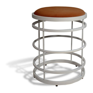 Tabouret en métal blanc et assise en velours terracotta  TOMMY