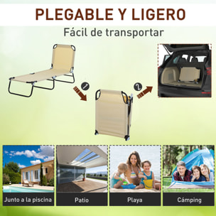 Tumbona Plegable Reclinable con Ángulo Ajustable de 5 Posiciones para Jardín Exterior Piscina Terraza Camping Carga 120 kg 188x56x28 cm Beige