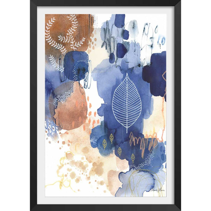 Affiche Bonheur bleu Affiche + cadre en bois - Noir