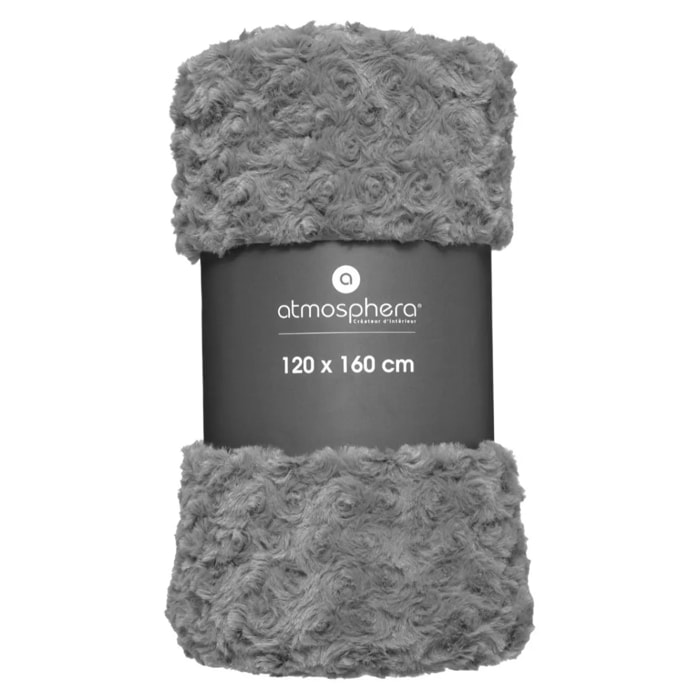 Plaid "Bouclette" fausse fourrure gris ardoise 120x160cm