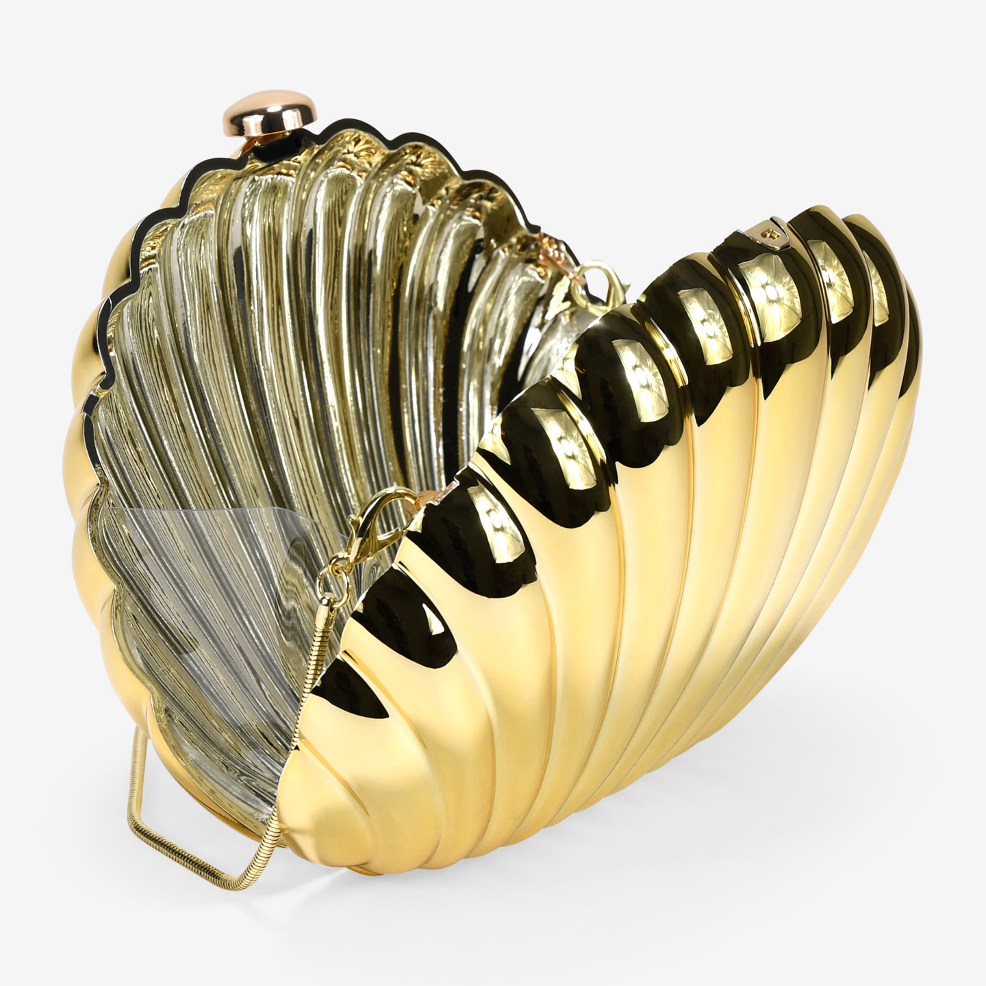 Bolso de mano concha dorada de metal