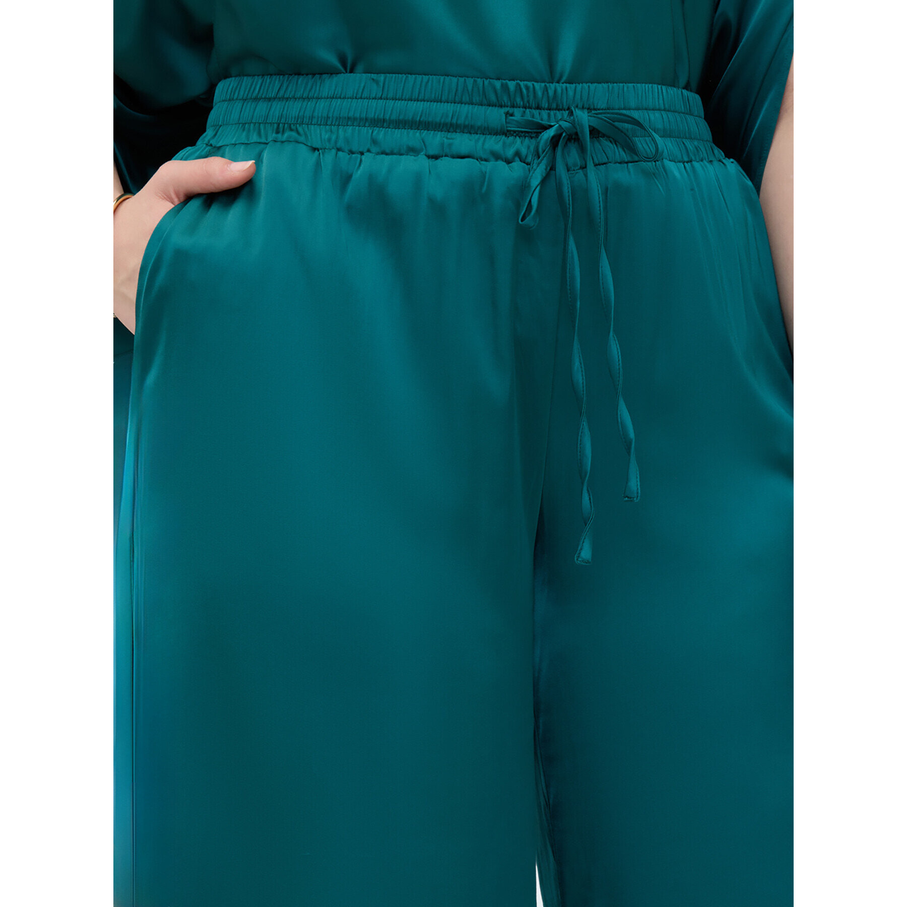 Fiorella Rubino - Pantalones Wide Leg en raso de viscosa - Verde
