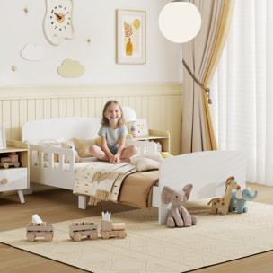 Cama Infantil 70x140 cm, Cama para Niños con Barrera Anticaídas y Somier, para Niños y Niñas de 3-8 Años, Blanco