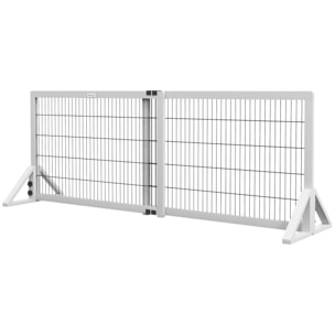 Barrière de sécurité pour chien barrière de protection à 2 panneaux largeur réglable 101-181 cm en bois acier blanc