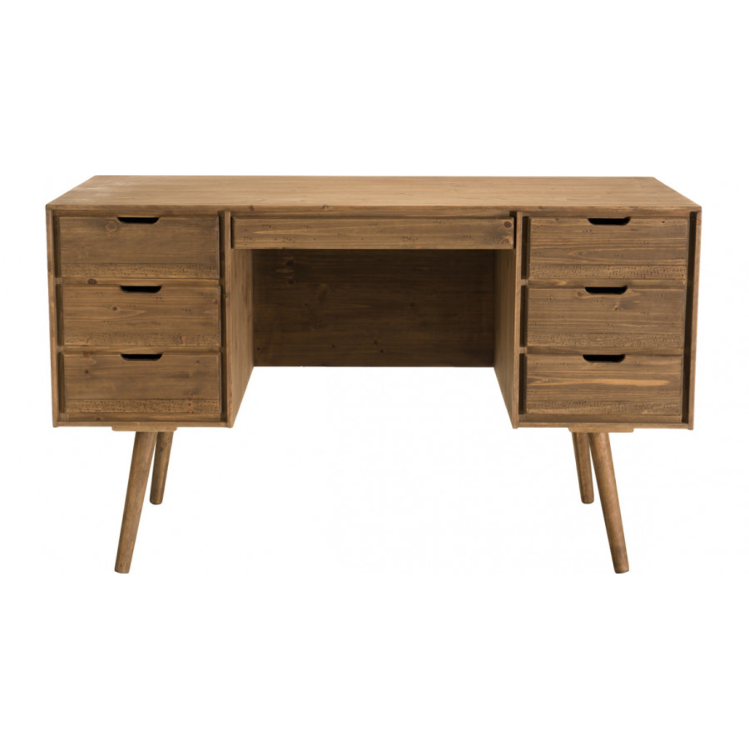 ANDREW - Bureau scandi bois marron 6 tiroirs Sapin