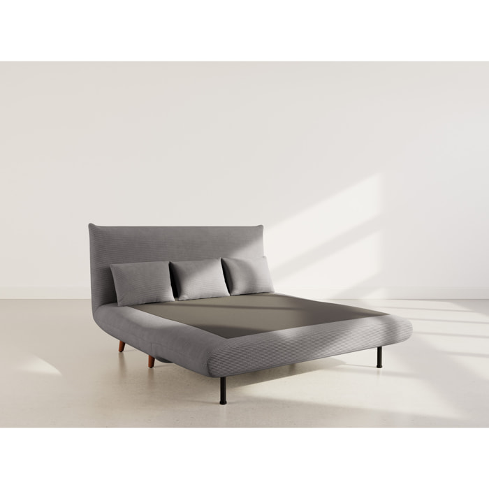 Lumi - Banquette convertible clic-clac 2 places en velours côtelé - Gris