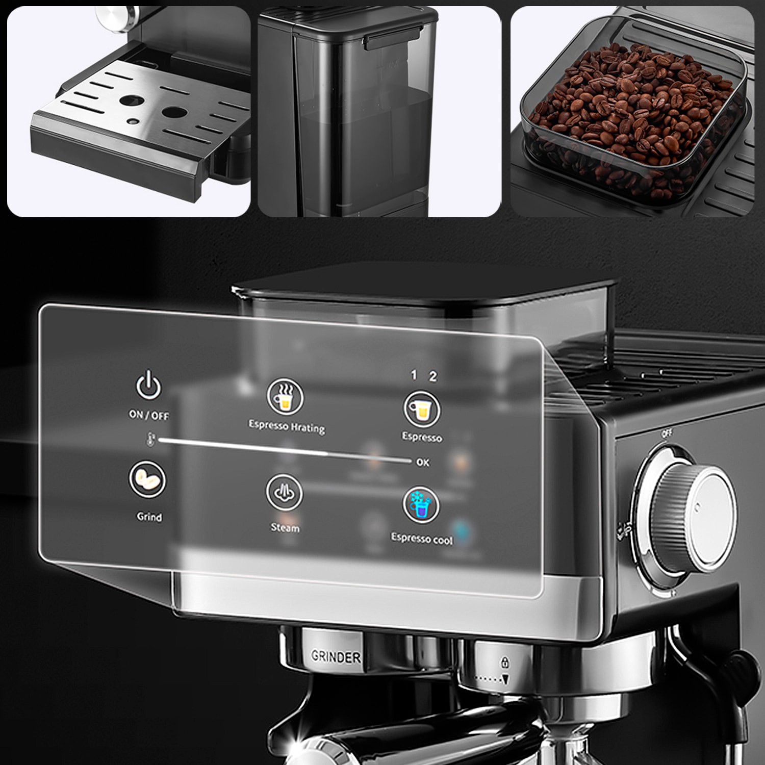 Cafetera 5520 con 20 niveles de molido, extracción dual para café caliente y frío, vapor potente, tanque 1,8L, 1350W y 20bar.