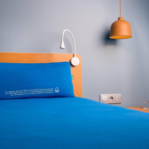 Set 2pc cama (1pc funda nórdica 155x220cm + 1pc funda de almohada 80x80cm) 100% algodón 140gsm azul united in green benetton