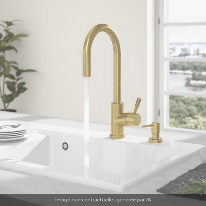 Robinet cuisine Umbrella flex + Distributeur de savon Or mat
