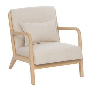 Fauteuil Bruno -bois massif dhévéa et revêtement-couleur beige 66 x 76 x 80 cm