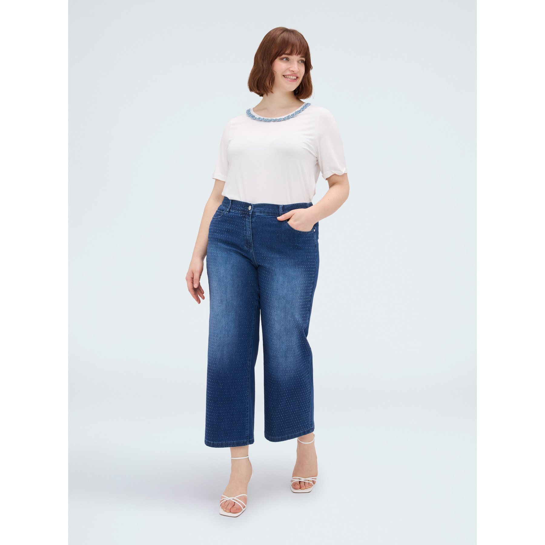 Fiorella Rubino - Jeans cropped full hotfix - Azul