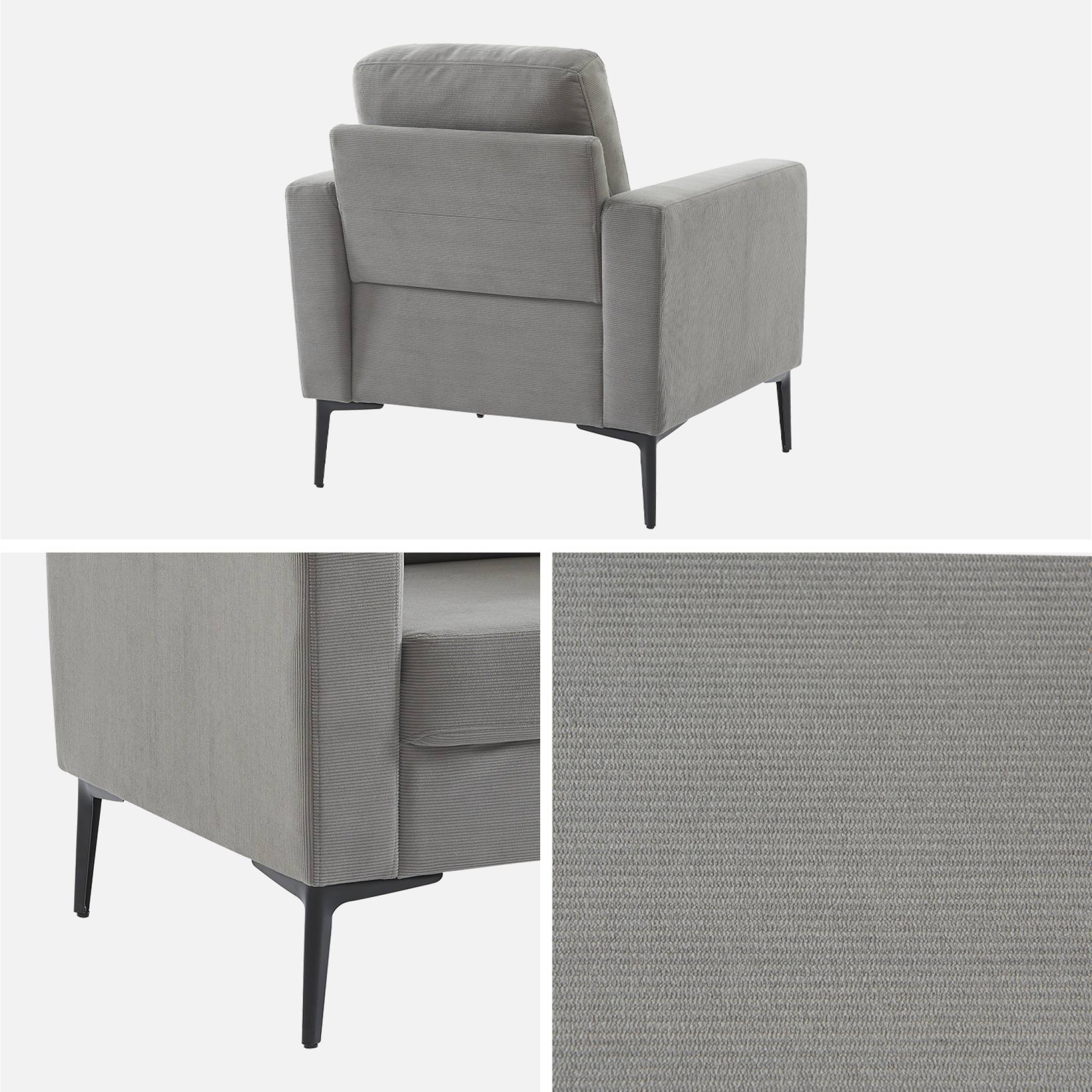 Fauteuil en velours côtelé gris clair - Bjorn - Canapé 1 place fixe droit pieds métal