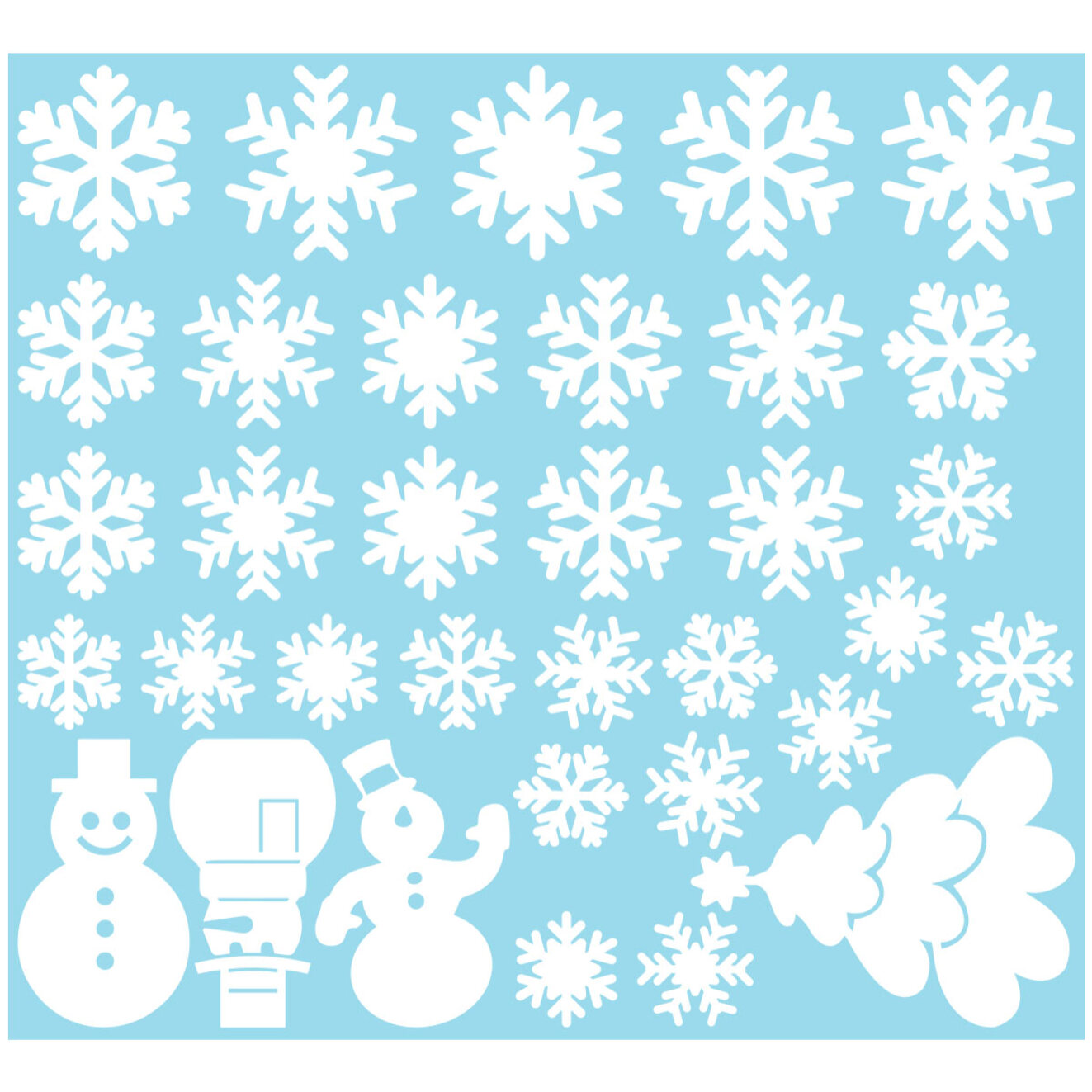 Stickers électrostatiques 30 flocons 3 bonhommes de neige et 1 sapin - Autocollants adhésifs fenêtres noël - décoration fêtes