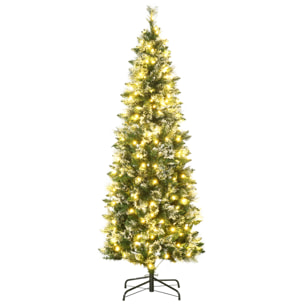 HOMCOM Albero di Natale 180cm Innevato con 240 Luci LED e 618 Rami con Base in Acciaio