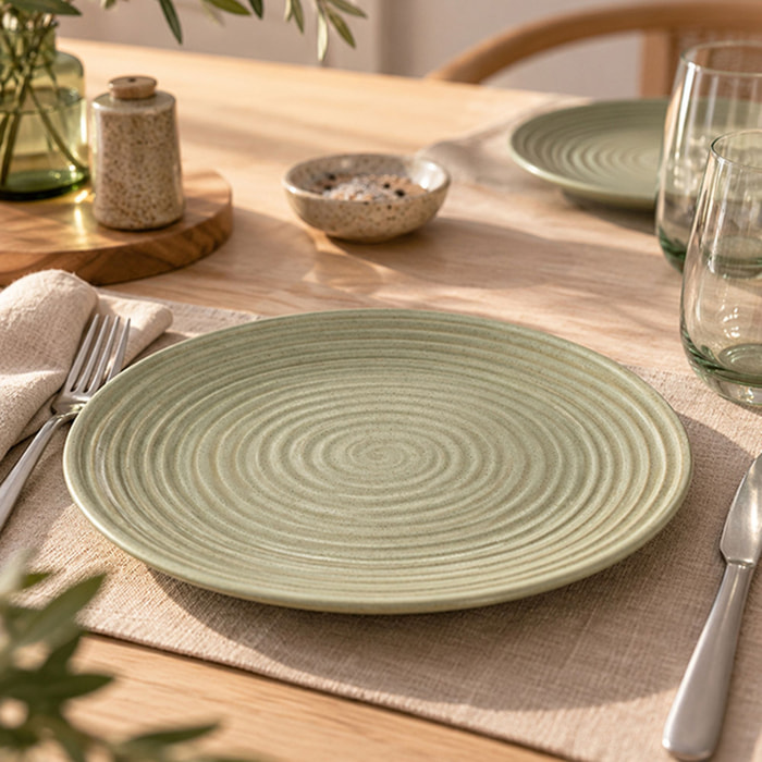 Lot de 6 assiettes plates 27cm en grès vert TURBOLINO