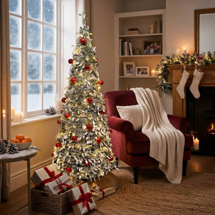 Árbol de navidad emergente con 150 leds blanco cálido y 36 bolas rojas, ø70x180 cm con 8 modos de iluminación