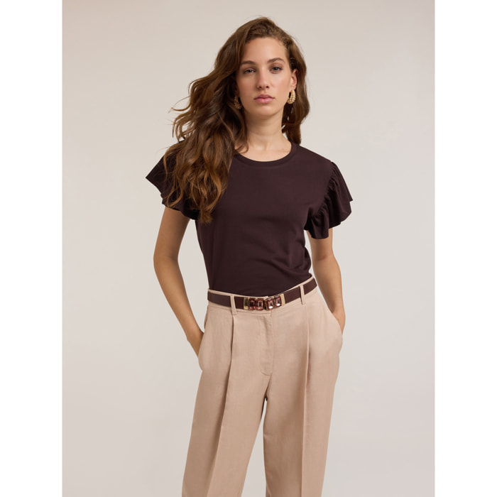Motivi - T-shirt con maniche a volant - Marrone