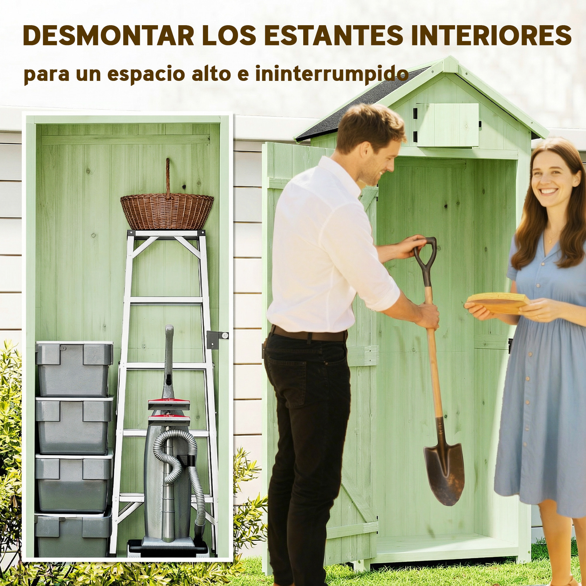 Armario de Jardín de Madera 77x54,2x179 cm 0,3 m² Cobertizo para Almacenaje de Herramientas con 3 Estantes y 2 Puertas con Cerrojo para Patio Terraza Verde