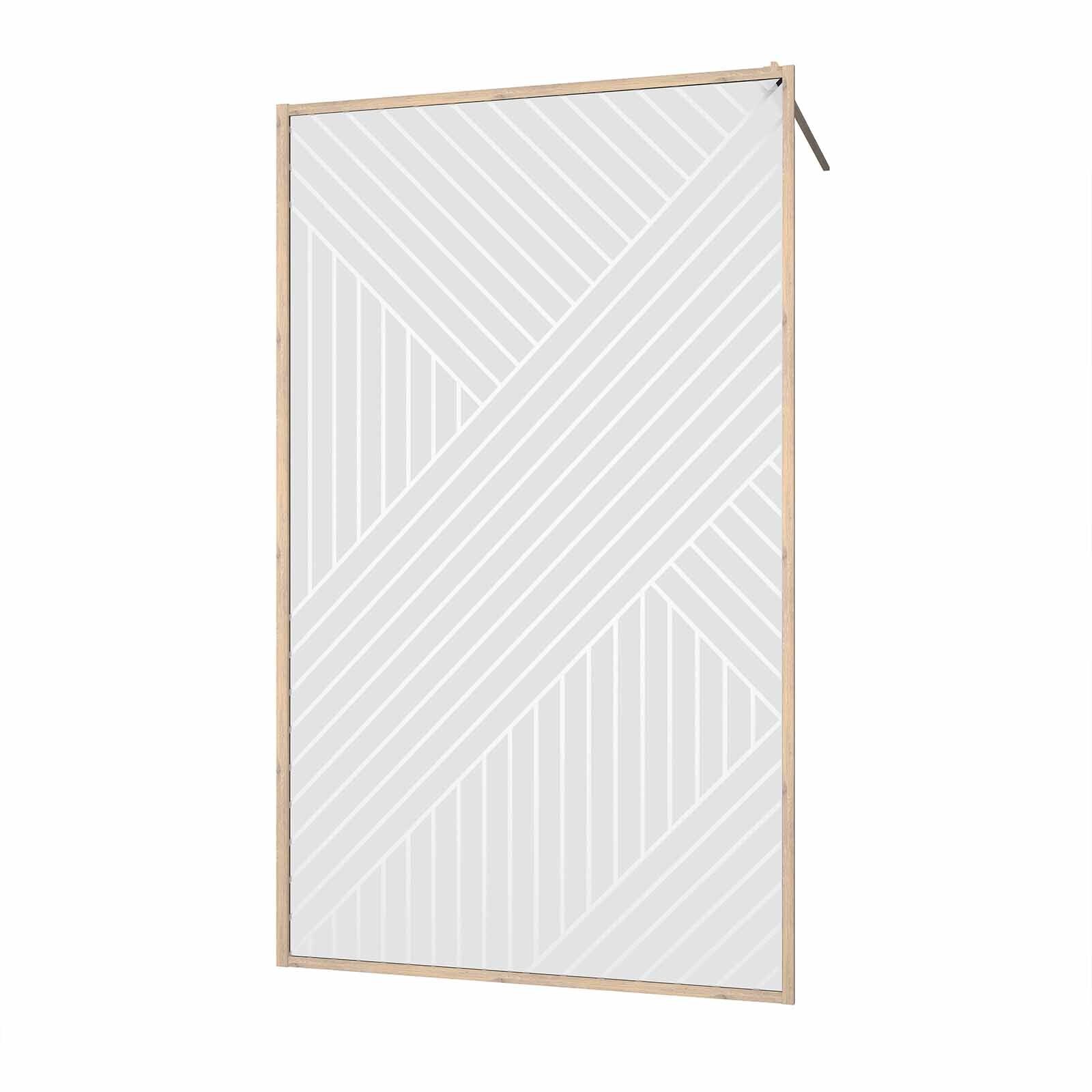 Paroi de douche 120x200 HINATA - Style Japandi Geometrique - Cadre Effet Bois - Verre 6mm
