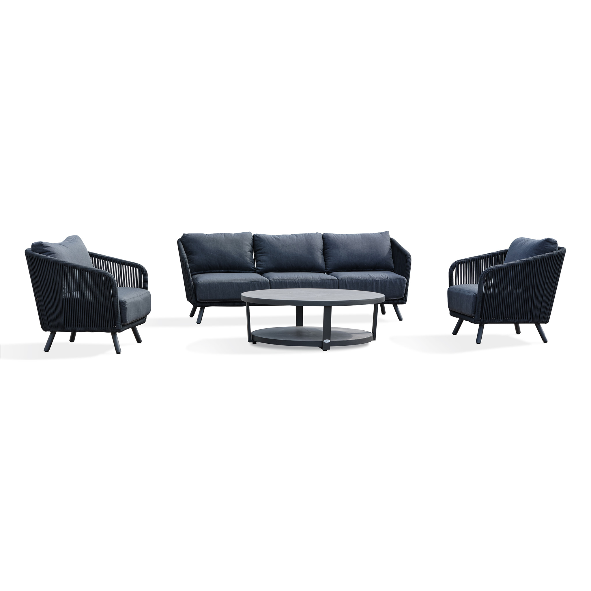 BIARRITZ - Salon bas de jardin 5 places en aluminium et corde tissée