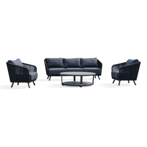 BIARRITZ - Salon bas de jardin 5 places en aluminium et corde tissée