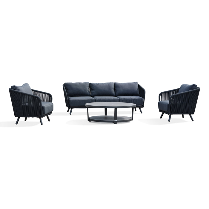 BIARRITZ - Salon bas de jardin 5 places en aluminium et corde tissée