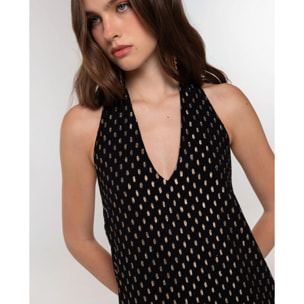 Vestido corto con lazada al cuello y escote pico
