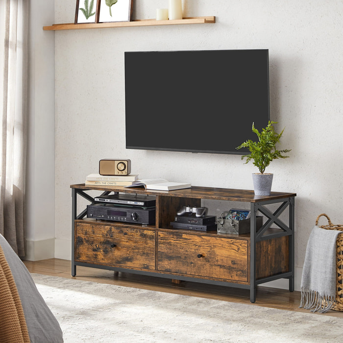 Mobile porta TV industriale in legno rustico e metallo nero