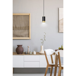 Lampada a sospensione Fumiko in acciaio nero opaco e oro