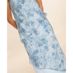 Vestido largo de tres capas con estampado floral