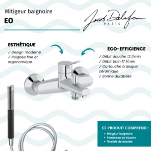 Mitigeur baignoire Eo + pommeau de douche Shift Ellipse + flexible de douche lisse
