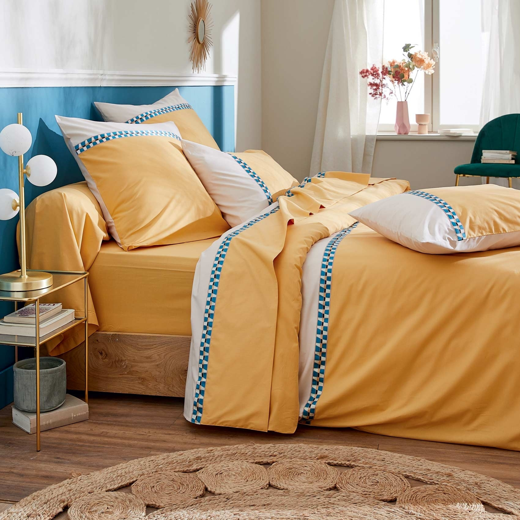 Housse de couette percale avec galon - Jaune