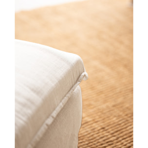 Pouf en coton et lin déhoussable ton blanc de 90x72cm Hauteur: 47 Longueur: 90 Largeur: 72