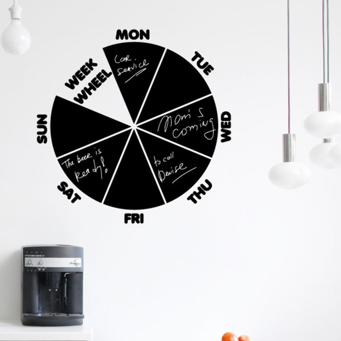 Sticker ardoise tableau noir - stickers muraux adhésif effaçable - CALENDRIER ROUE HEBDOMADAIRE