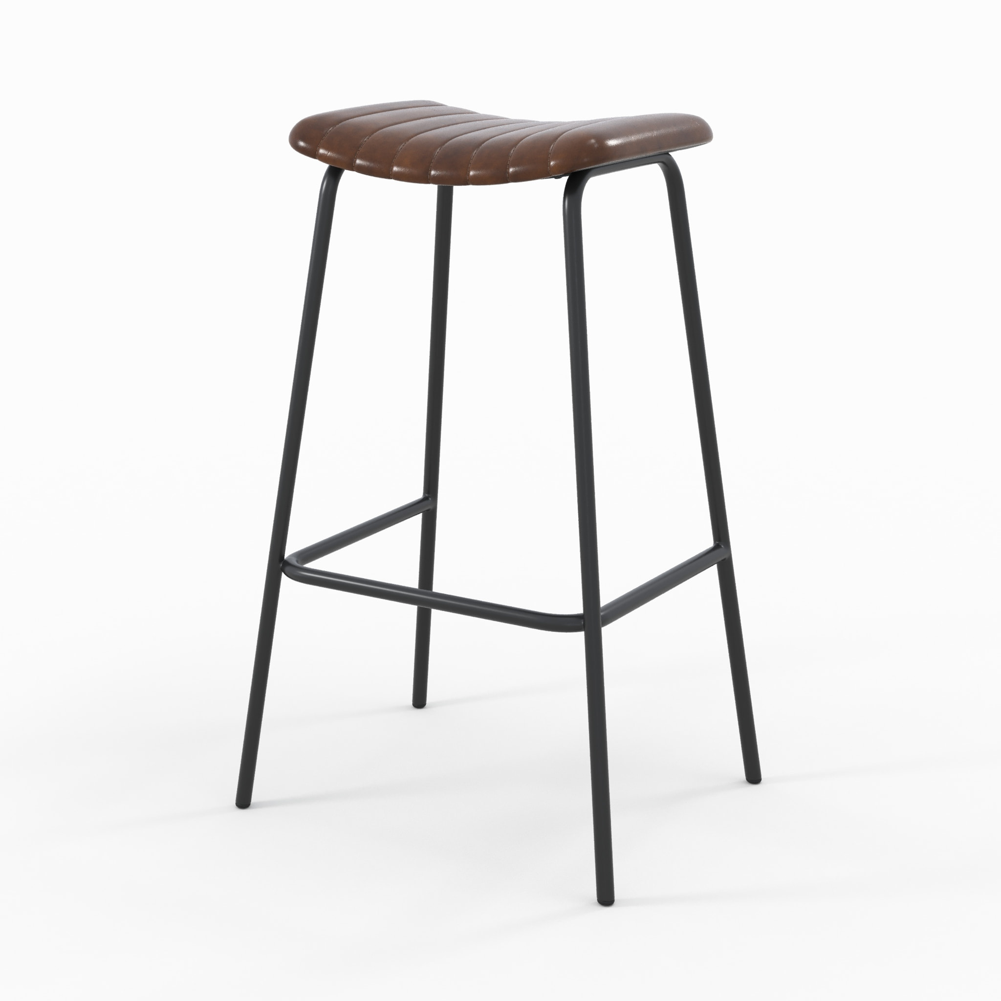 Lot de 2 tabourets de bar 77 cm en cuir marron et pieds en métal - Lupin